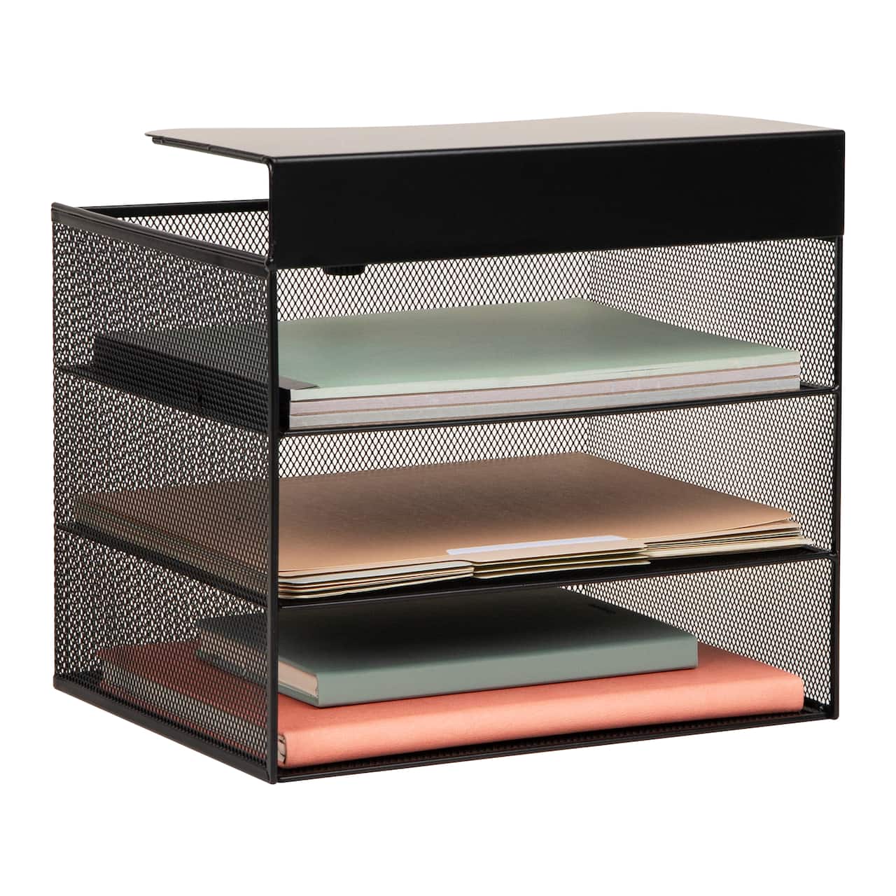 Mind Reader Slide-On Under Desk File Organizer, No Tools Required, Hanging Storage for Laptops, Folders, and Notebooks, Metal, Black